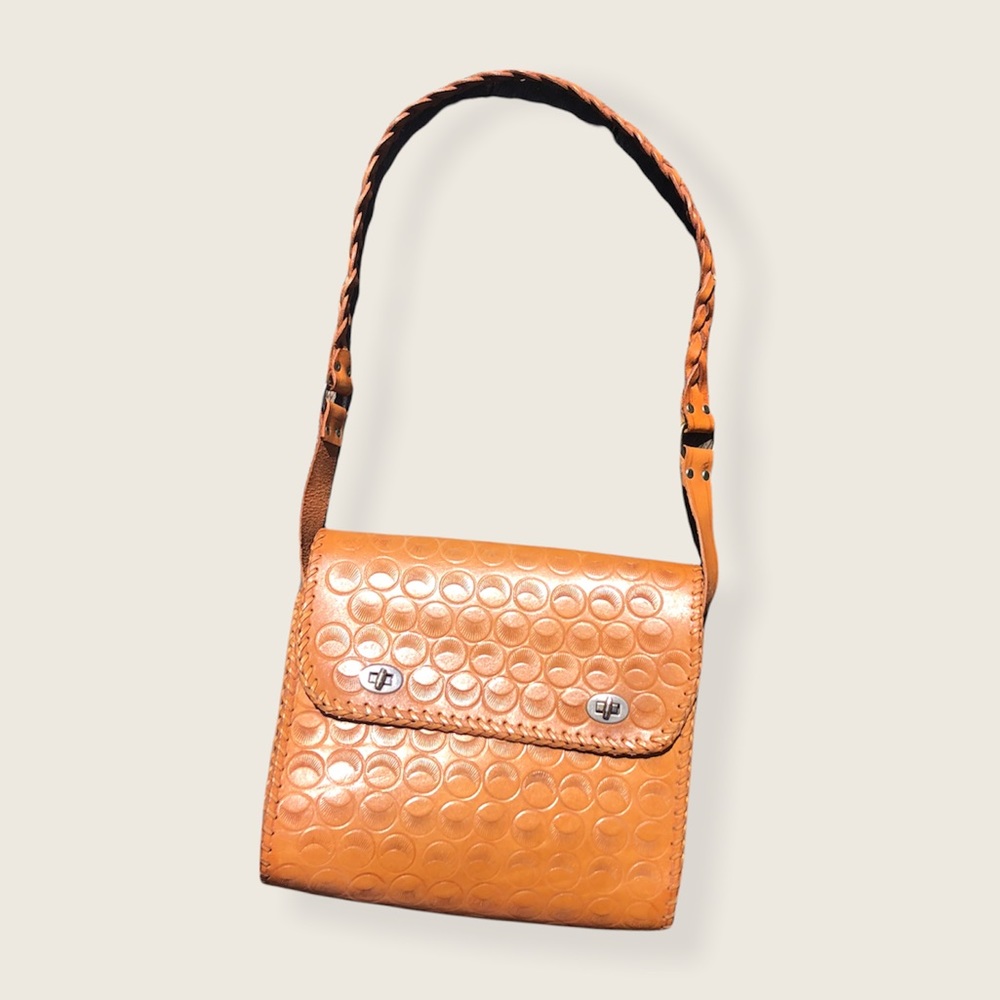 vintage 70s tooled leather crossbody / shoulder bag  with braided strap. ☆ - Picture 3 of 5